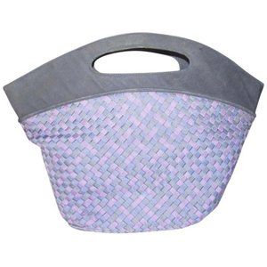 Vintage Bottega Veneta Purple And Blue Woven Intrecciato Silk XL Porthole Tote
